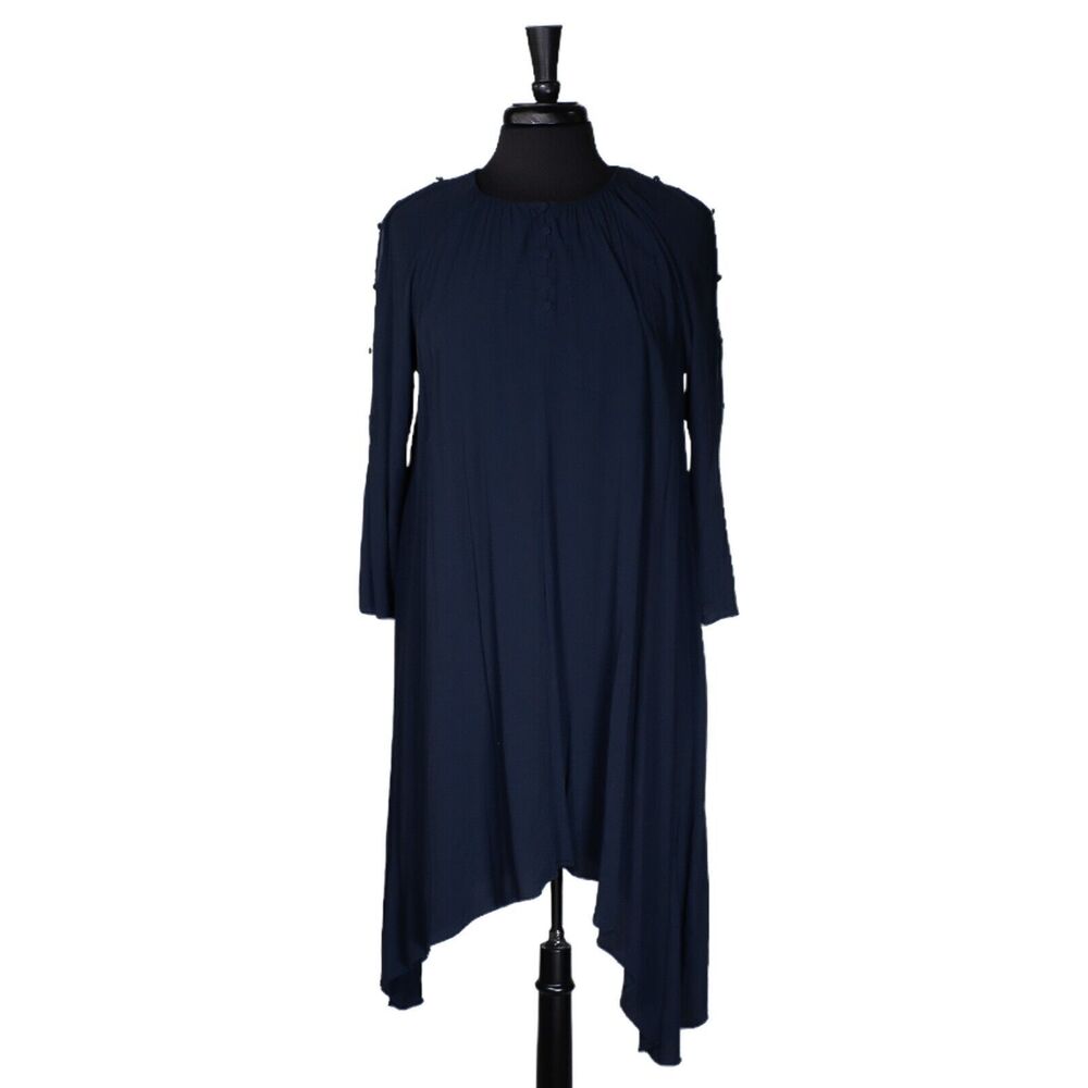 Madewell Women's Dress Navy Blue Button 3/4 Slit Sleeve Popover Shift Tunic XL